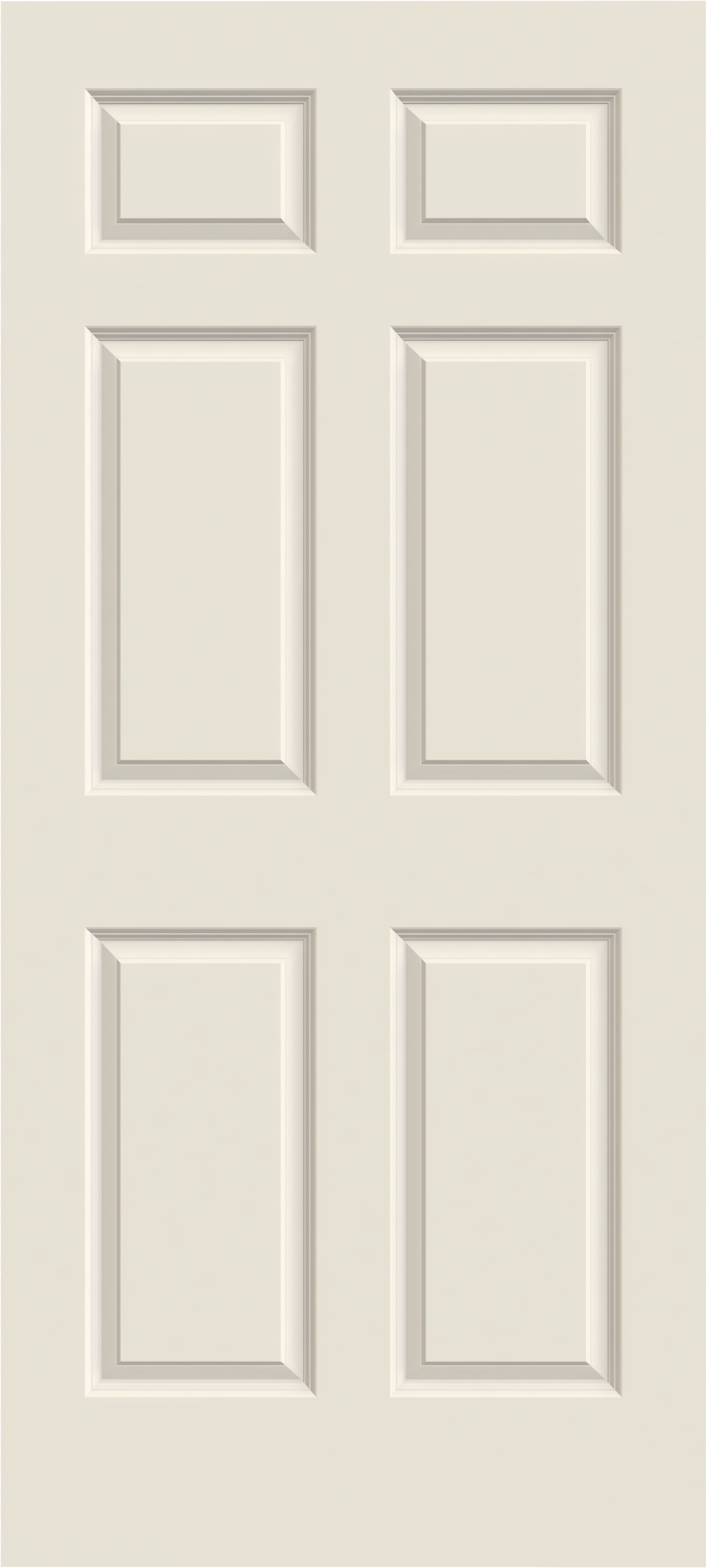 Raised-panel door for home’s interior features a classic six-panel design and a smooth surface