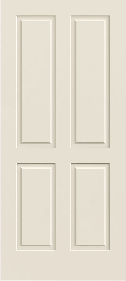 Raised-panel interior door contains two taller vertical panels aligned over two bottom panels, creating a classic look