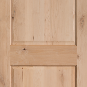 Knotty alder door consists of wood from alder trees with knotted areas within the wood