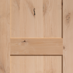 Knotty alder door consists of wood from alder trees with knotted areas within the wood