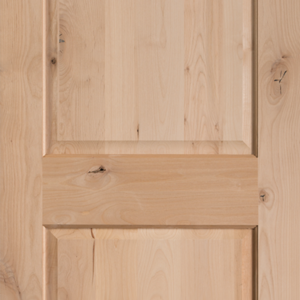 Knotty alder wood door for home’s interior features a square panel