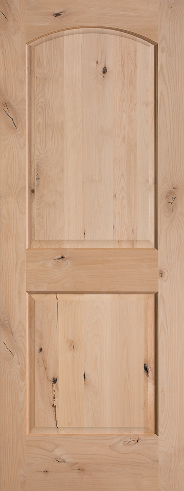 Knotty alder wood door for home’s interior features a square panel