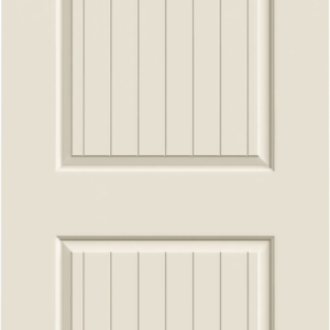 Raised-panel door for home’s interior features two grooved panels with a subtle arch at the top