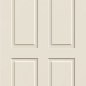 Raised-panel interior door contains two taller vertical panels aligned over two bottom panels